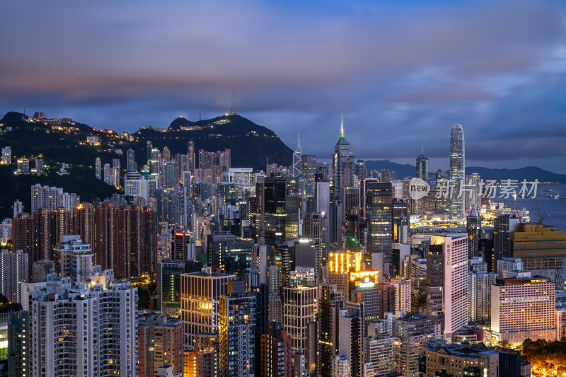 香港维多利亚港CBD中环夜景日出繁华都市