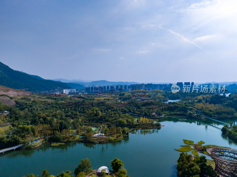 达州莲花湖湿地公园航拍图