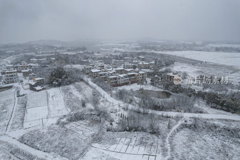 江西九江冬季雪景田园风光乡村风景航拍