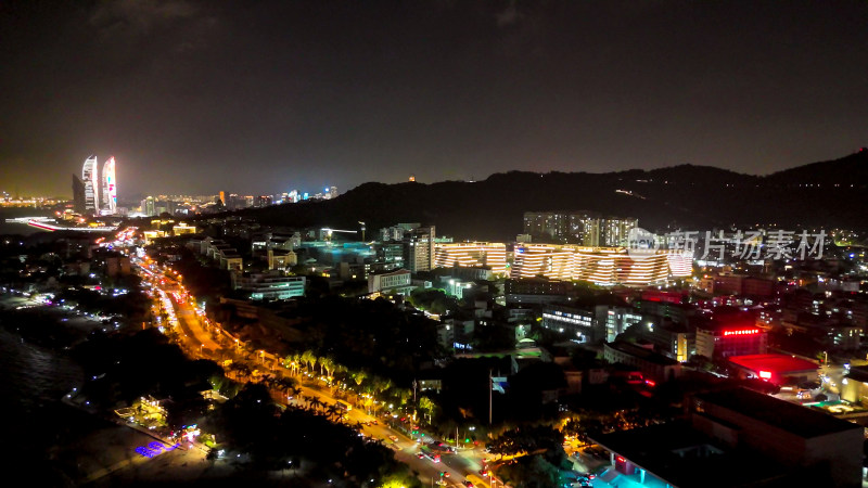 福建厦门环岛南路夜景交通航拍