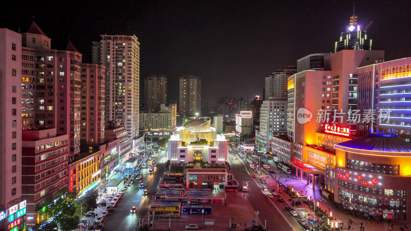 甘肃兰州张掖路夜景航拍图