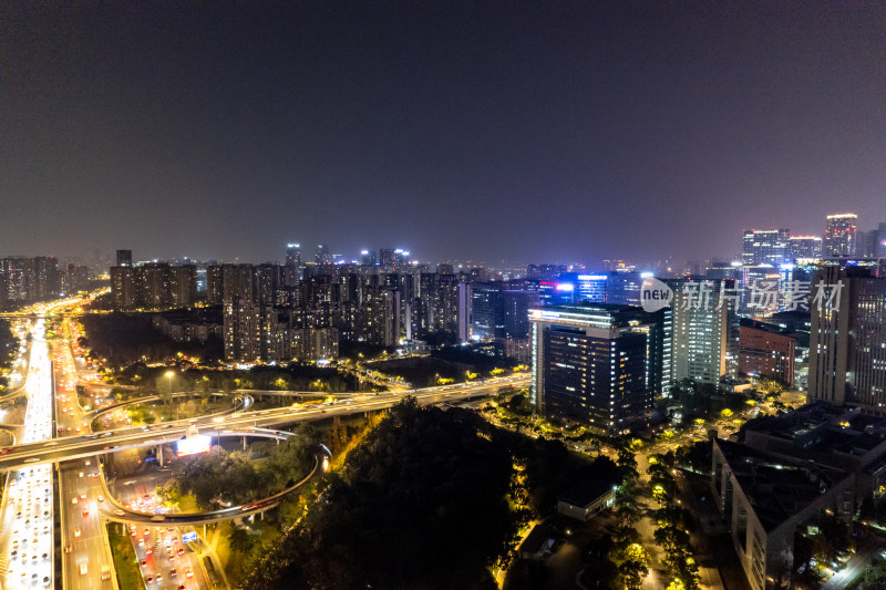 航拍四川成都城市夜景交通灯光