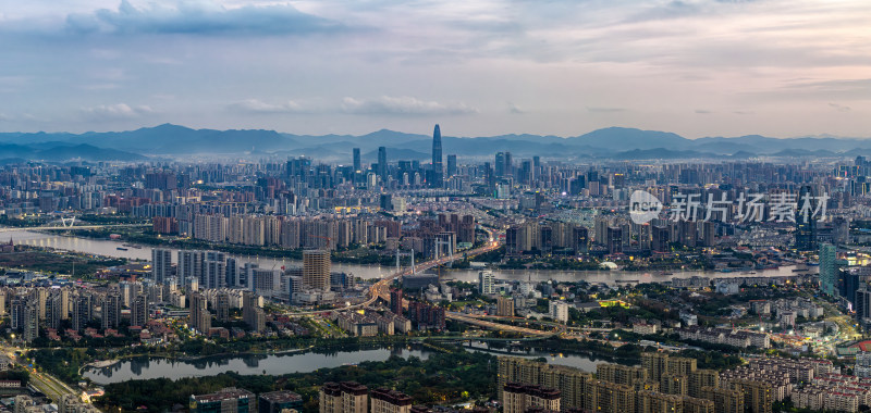 宁波城市江北湾头航拍夜景