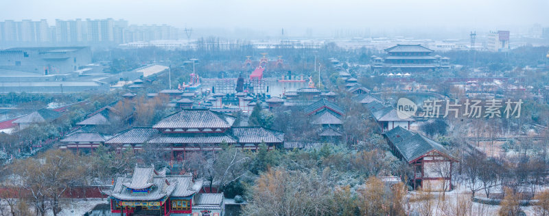 河南商丘火神台景区雪天航拍