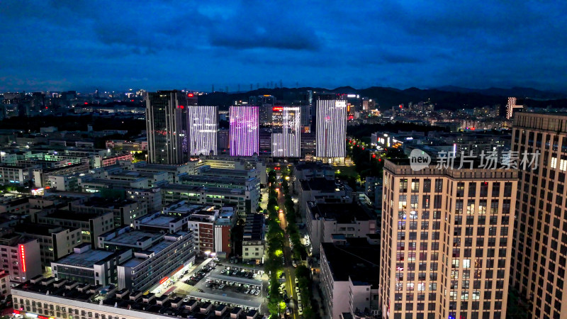 广东深圳城市夜幕降临夜景航拍