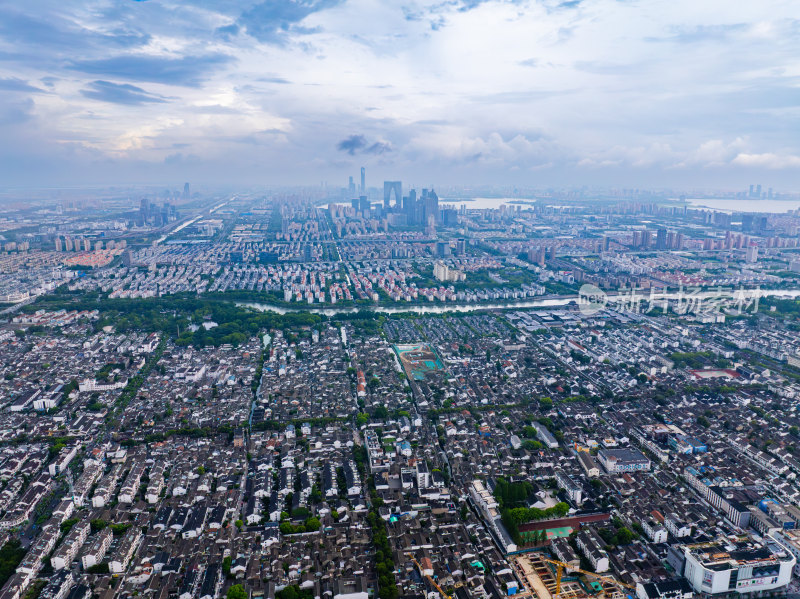 苏州古城区工业园区航拍