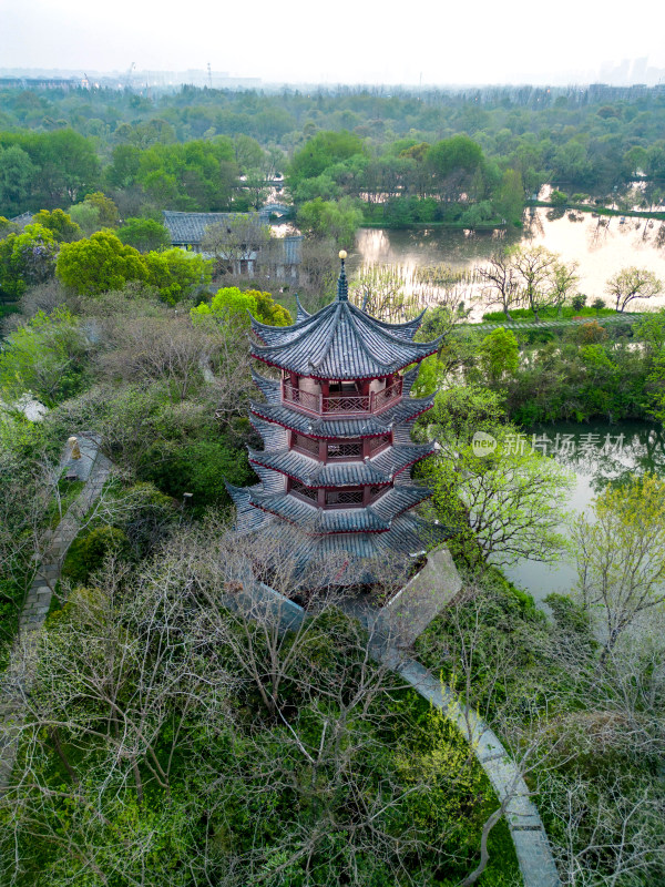 杭州西溪湿地洪园步云塔航拍