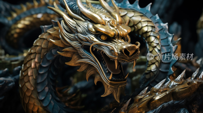 雕塑中的龙神：金铜混合的华丽中国龙雕像