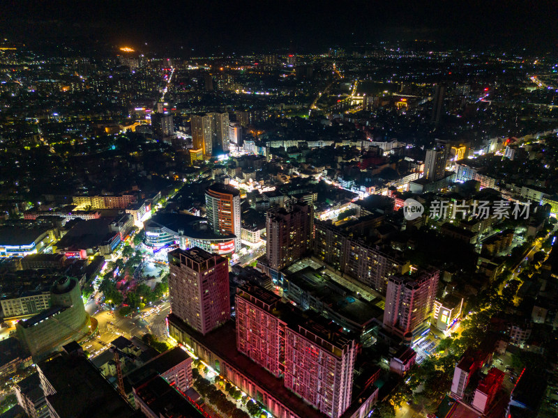 玉林城市夜景万家灯火航拍图