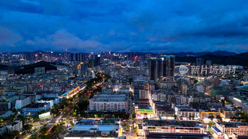 广东深圳城市夜幕降临夜景航拍