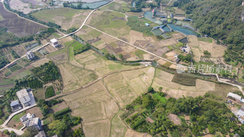 广西桂林阳朔美丽乡村田园山峰航拍