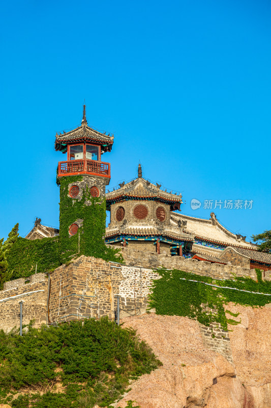 山东烟台蓬莱防波堤蓬莱阁景区景观