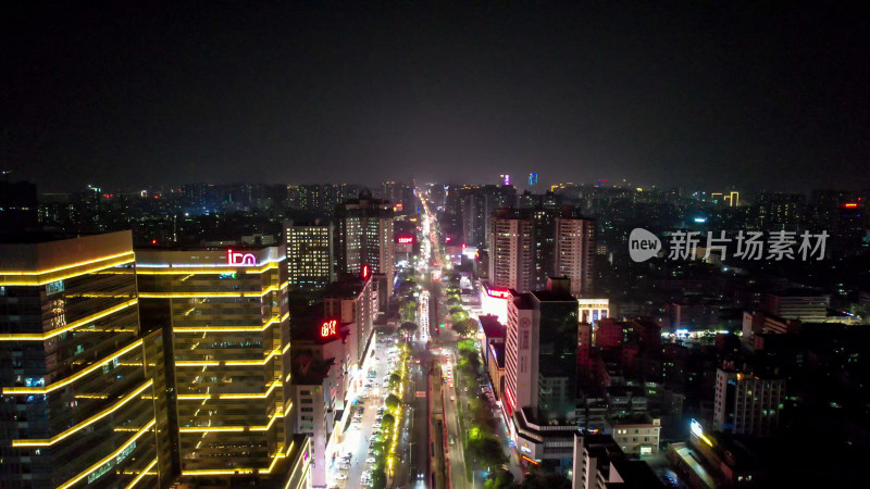 广东湛江城市夜景交通大景航拍