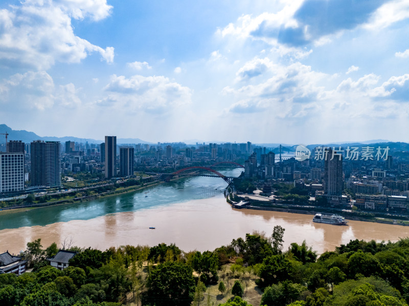 宜宾城市大景绿化植物航拍图