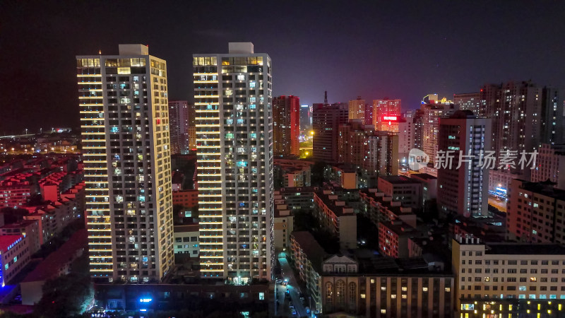 青海西宁城市夜景灯光航拍图