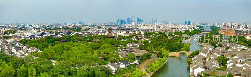 航拍苏州盘门景区中式园林建筑苏州古城