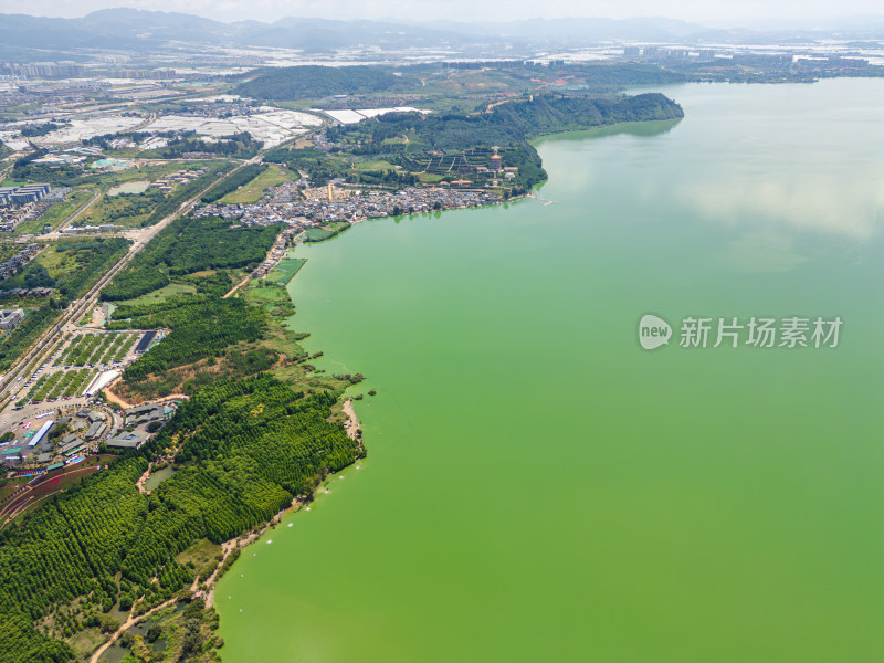 航拍昆明滇池捞鱼河湿地公园景观