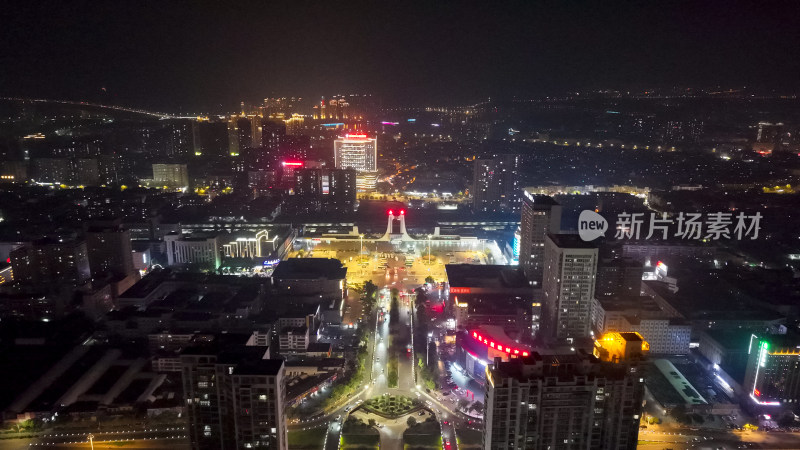 岳阳火车站岳阳站夜景航拍图