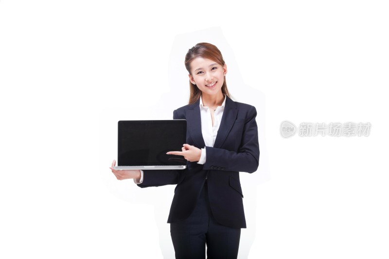 年轻的商务女士展示笔记本电脑