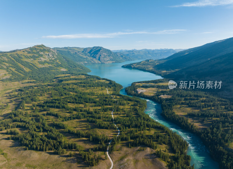 航拍夏季新疆喀纳斯风景