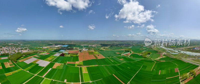 农村麦田土地田野村庄航拍全景图