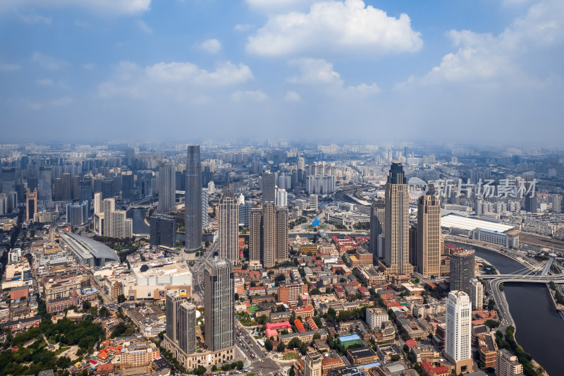 天津海河风景线城市天际线建筑风光航拍