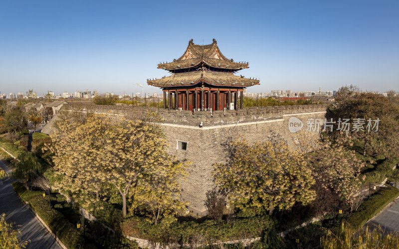 山东省聊城市东昌府区聊城古城航拍