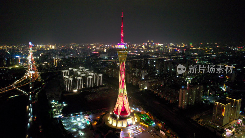 郑州中原福塔夜景地标建筑航拍图