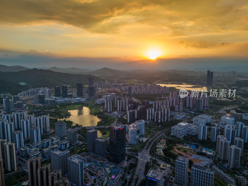 广州黄埔中新知识城日落夜景航拍