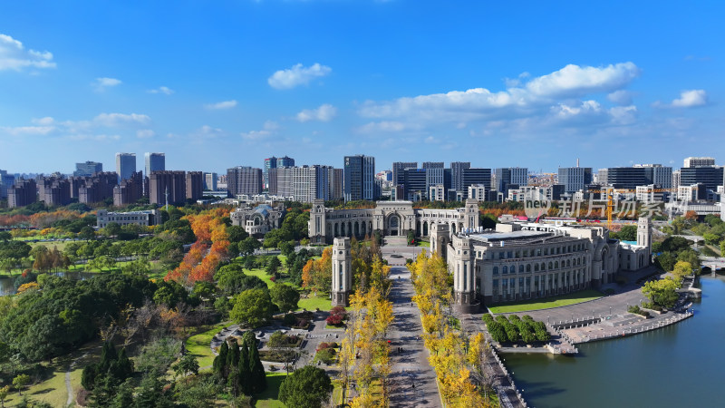 航拍上海复旦大学江湾校区