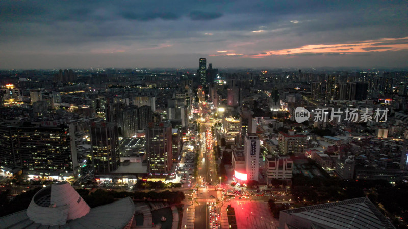 广东东莞日落晚霞城市夜景航拍