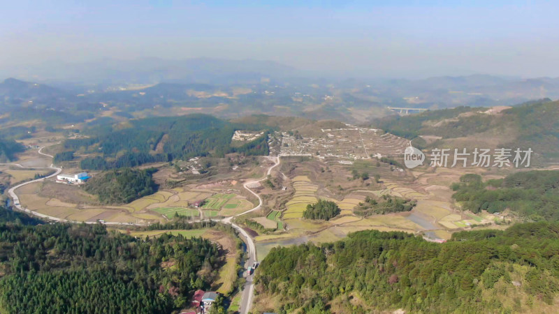 春耕农田农业种植山川丘陵航拍图