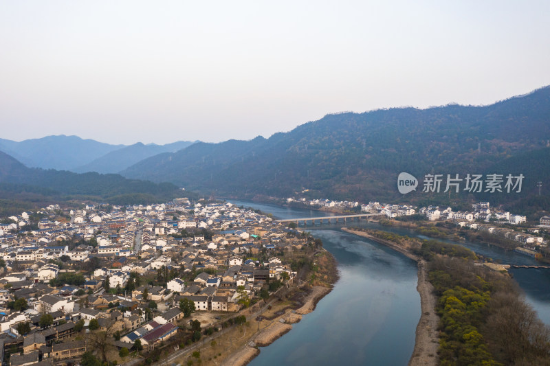 安徽泾县桃花潭夕阳航拍