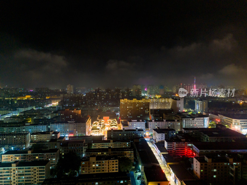 甘肃张掖夜景灯光航拍图