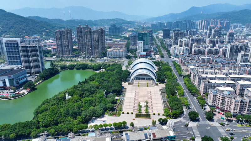 福州长乐区城市建筑风光航拍长山湖公园风景