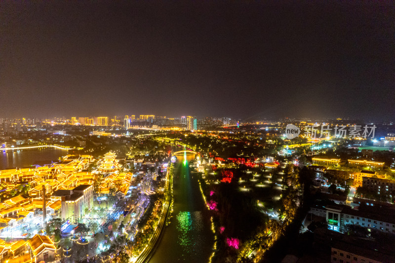 河北沧州城市夜景航拍