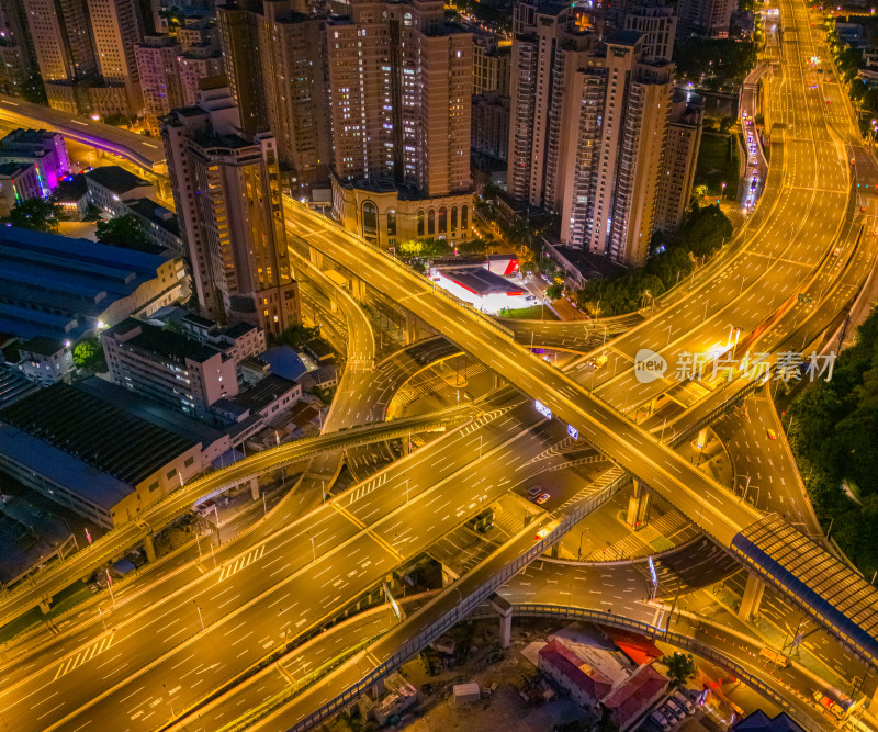 日出航拍上海外滩立交桥高架桥夜景