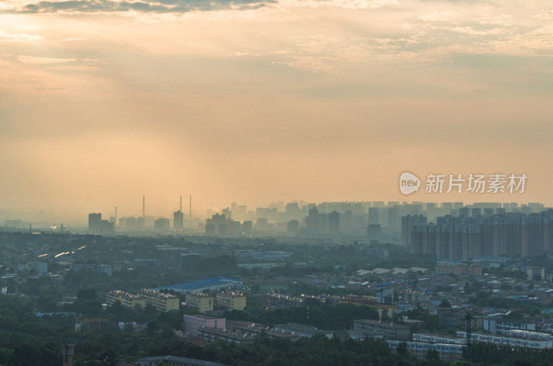 陕西渭南城市黄昏全景风光