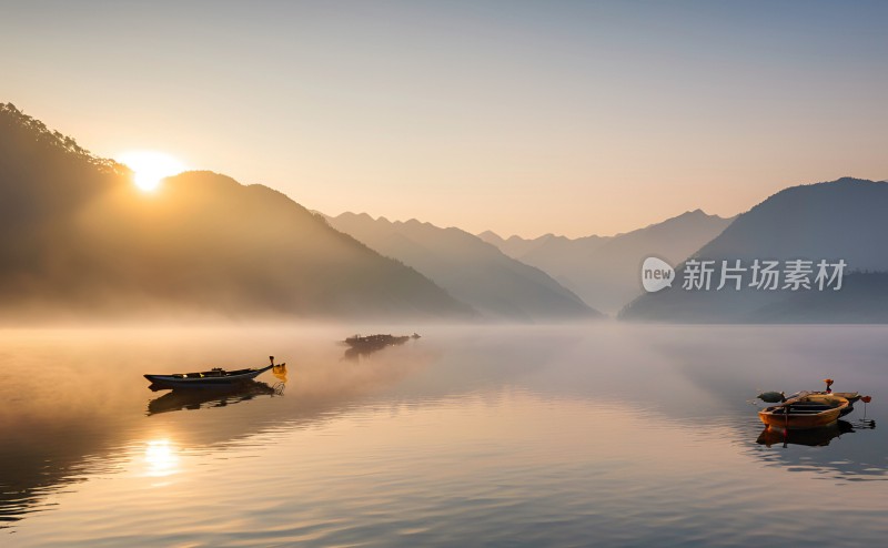 河流日出小船