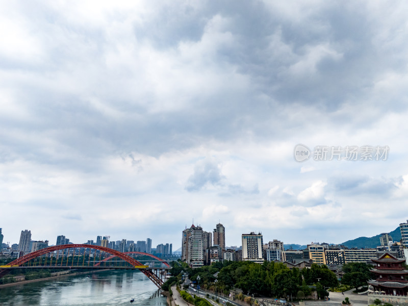 四川宜宾城市风光天空航拍图