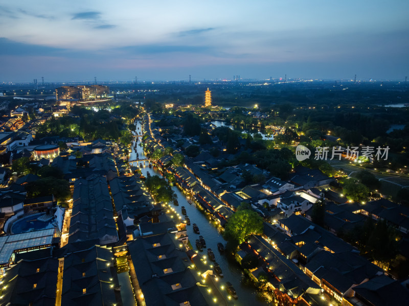浙江嘉兴桐乡乌镇西栅景区江南水乡航拍夜景