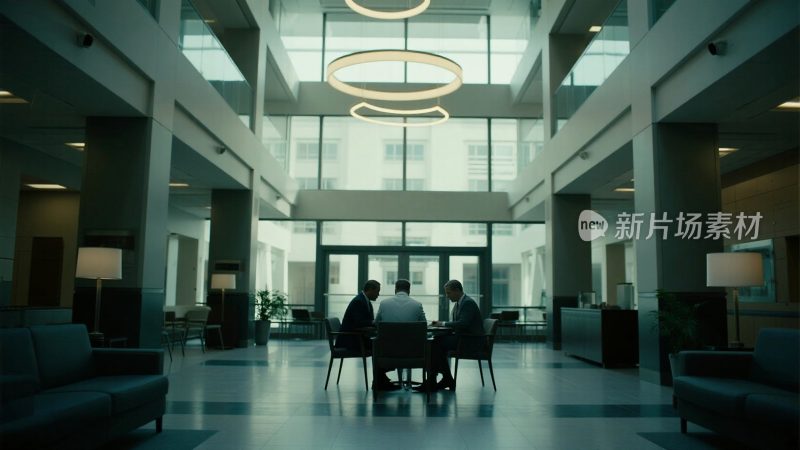 商务人士在大厅洽谈场景