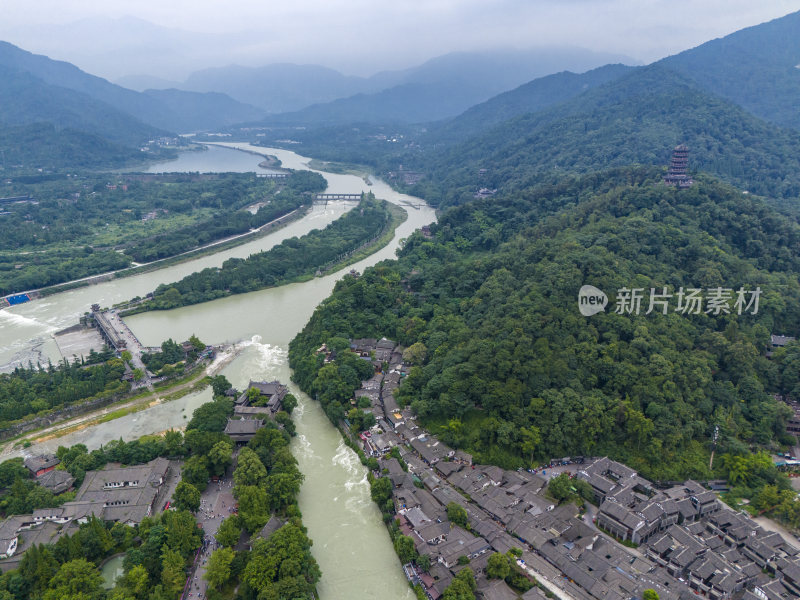 都江堰景区高视角全景航拍