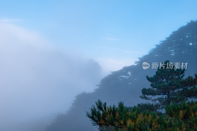 云雾下，安徽黄山风景区风光