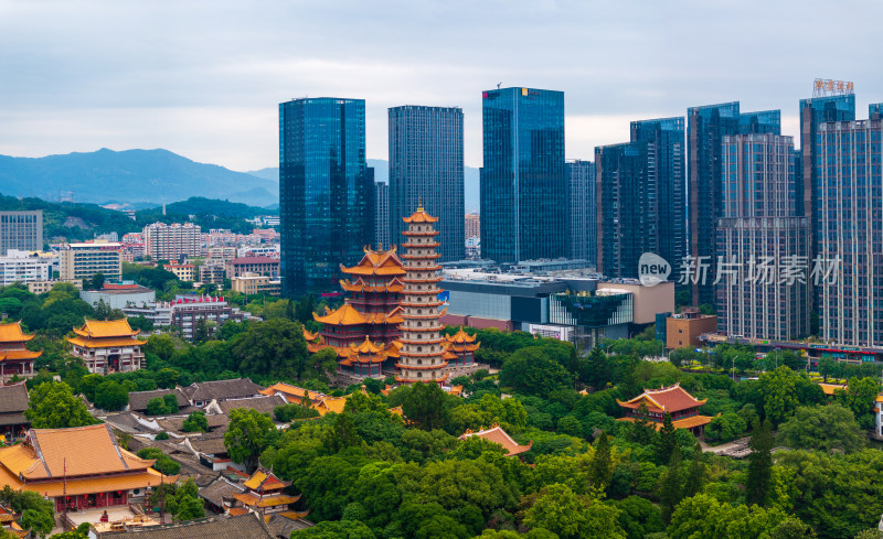 福建福州西禅古寺航拍城市风景古建筑