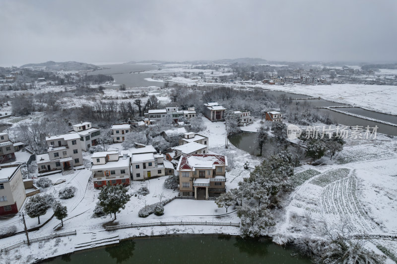 江西九江冬季雪景田园风光乡村风景航拍