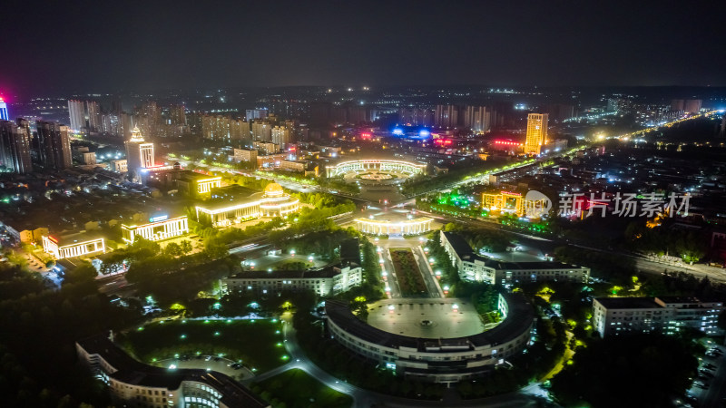 中国河南济源城市夜景航拍