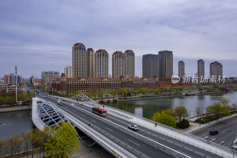 天津海河风景金阜桥城市建筑风光航拍