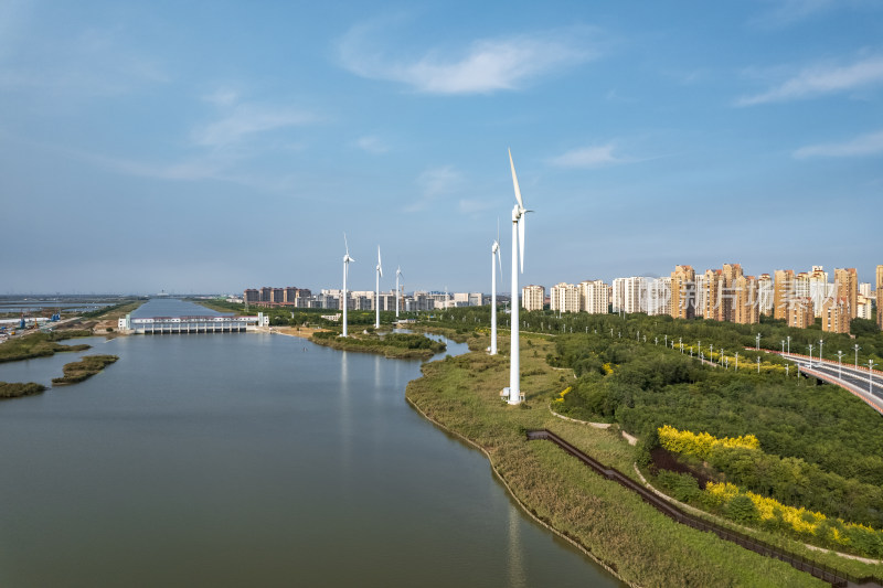 天津滨海生态城永定新河彩虹大桥城市风光