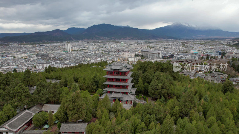 云南丽江古城5A景区全景航拍